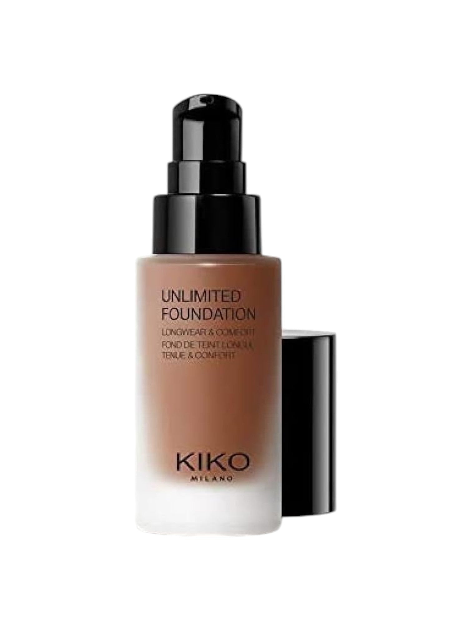 Kiko Milano Unlimited Foundation bottle on a white background. Kiko Milano, Monza Outlet, Monza Fashion, Shein Outlet