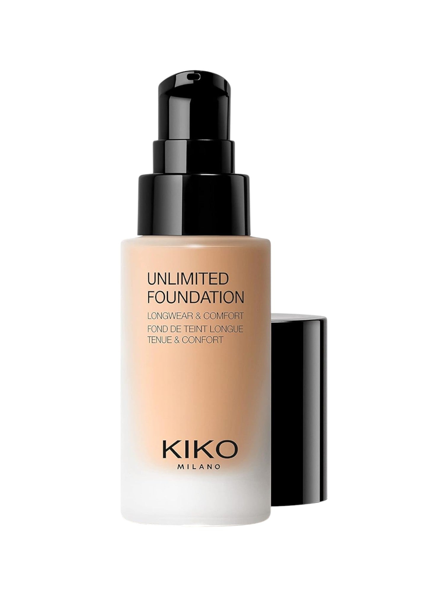 Kiko Milano Unlimited Foundation bottle on a white background. Kiko Milano, Monza Outlet, Monza Fashion, Shein Outlet