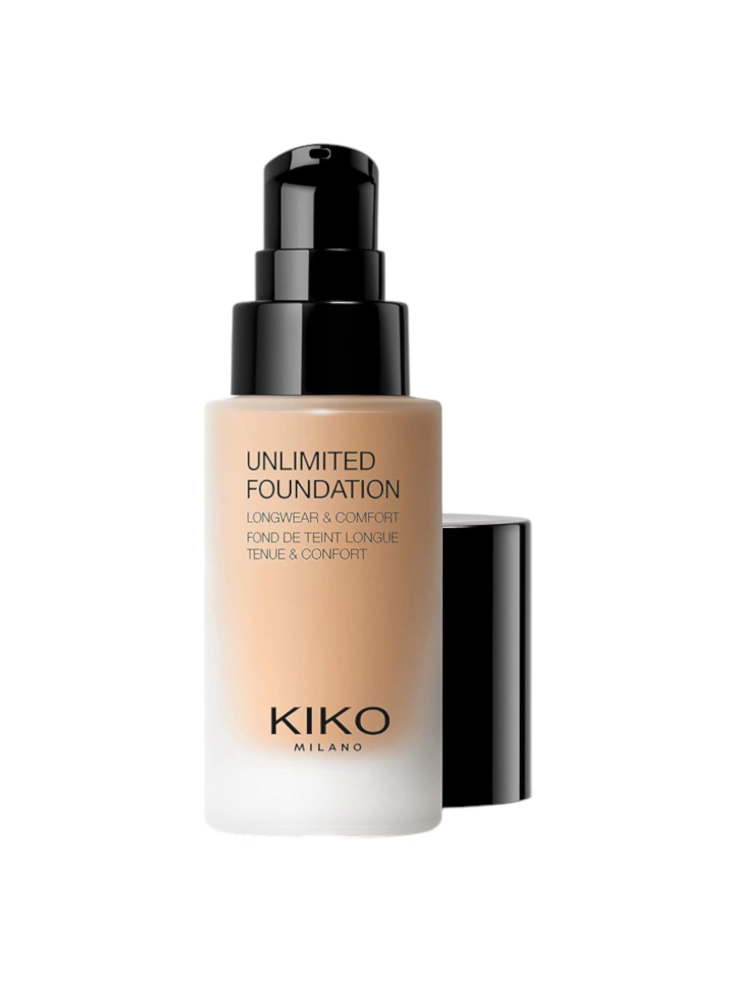 Kiko Milano Unlimited Foundation bottle on a white background. Kiko Milano, Monza Outlet, Monza Fashion, Shein Outlet