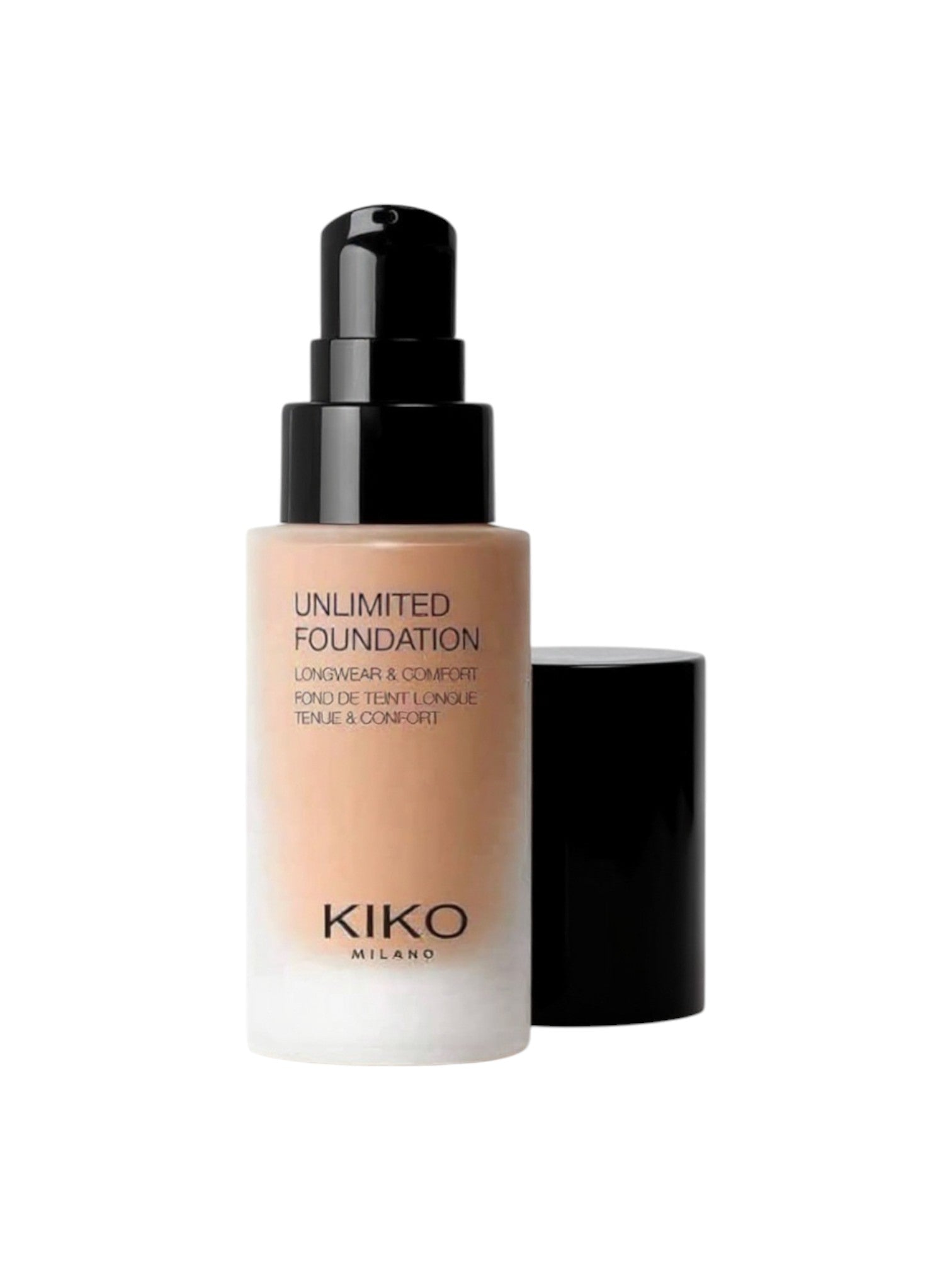 Kiko Milano Unlimited Foundation bottle on a white background. Kiko Milano, Monza Outlet, Monza Fashion, Shein Outlet