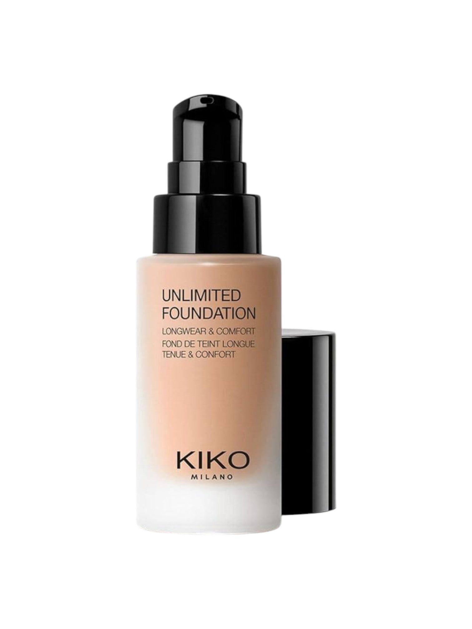 Kiko Milano Unlimited Foundation bottle on a white background. Kiko Milano, Monza Outlet, Monza Fashion, Shein Outlet
