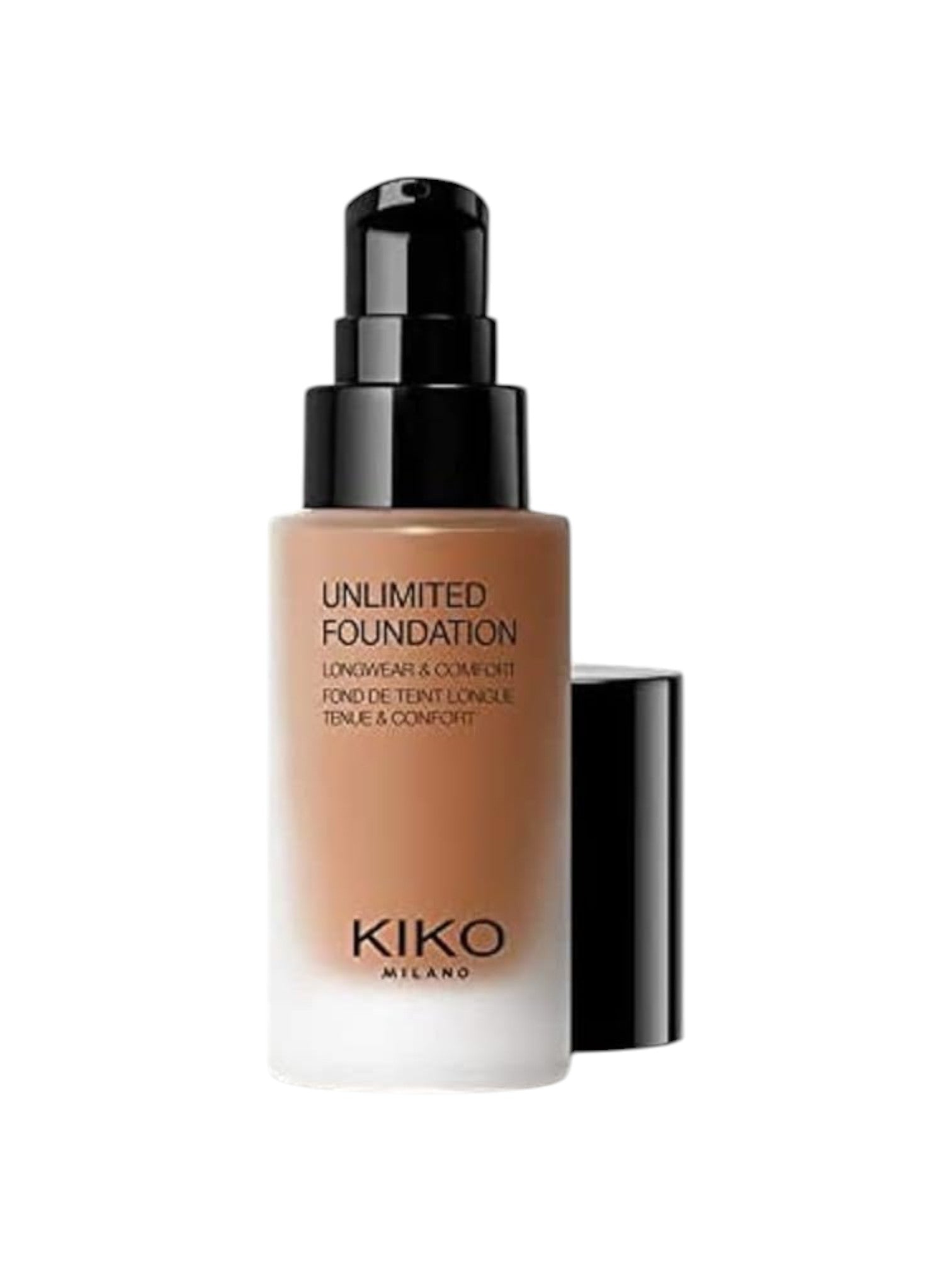 Kiko Milano Unlimited Foundation bottle on a white background. Kiko Milano, Monza Outlet, Monza Fashion, Shein Outlet