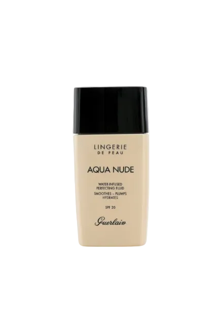Guerlain Aqua Nude water-infused perfecting fluid bottle on a white background. Monza Outlet