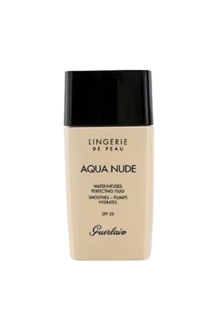 Guerlain Aqua Nude foundation bottle on a white background. Monza Outlet