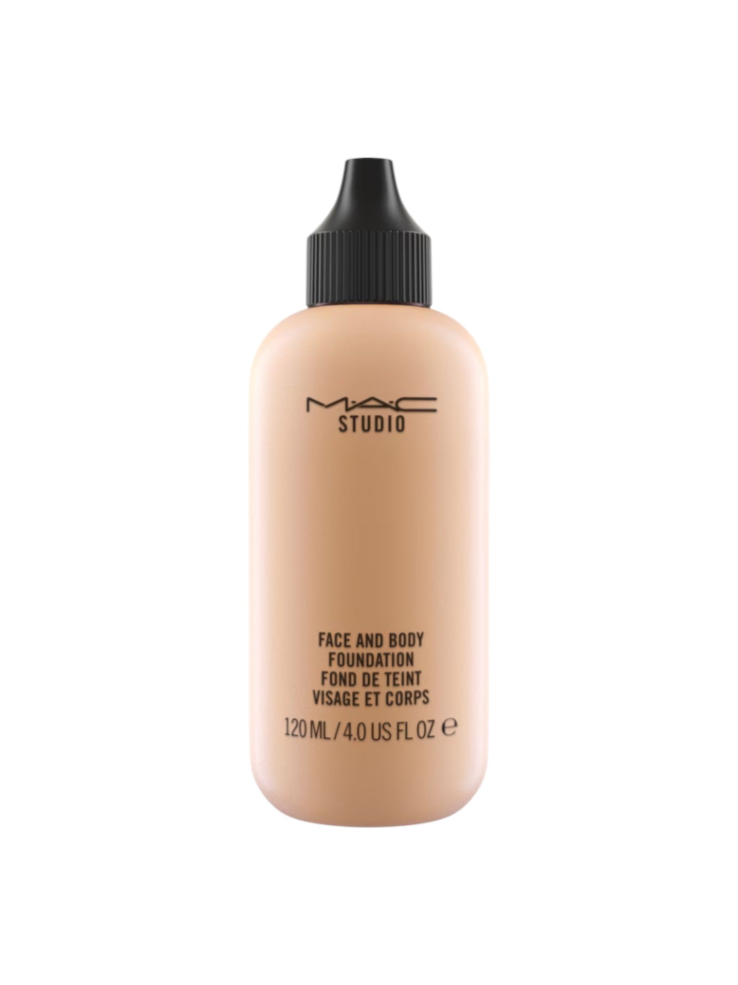 MAC Studio face and body foundation bottle on a white background monza outlet, Shein outlet, monza fashion