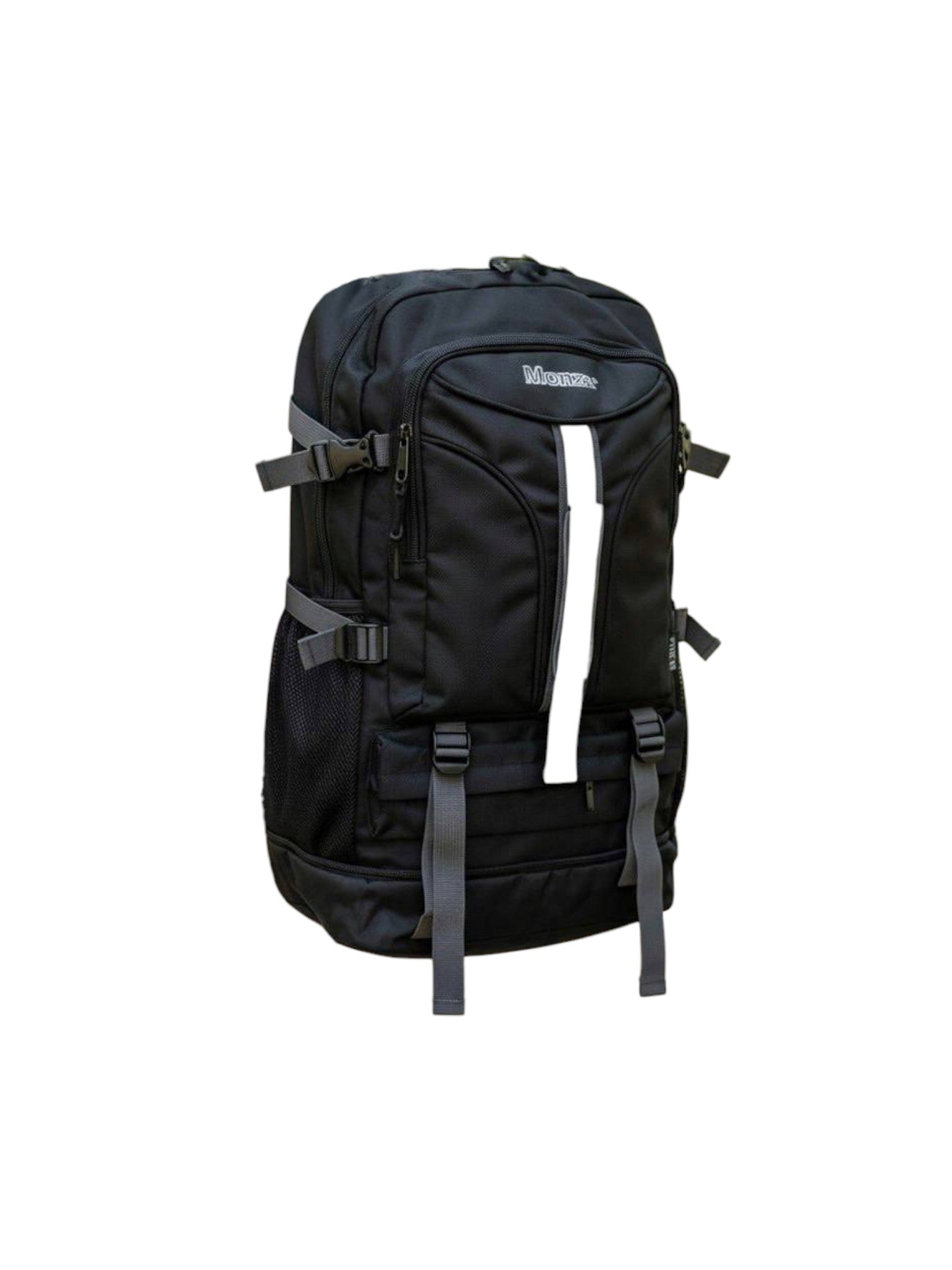 Black backpack with visible brand logo on a white background. Monza Italy, Monza Outlet, Monza Fashion, Shein Outlet