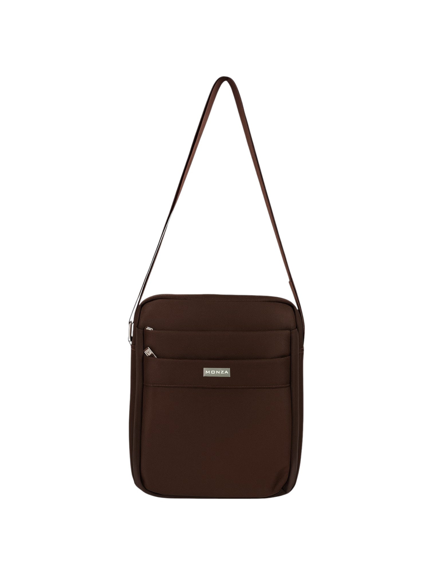 Brown shoulder bag with a visible brand logo on a white background. Monza Italy Monza Outlet