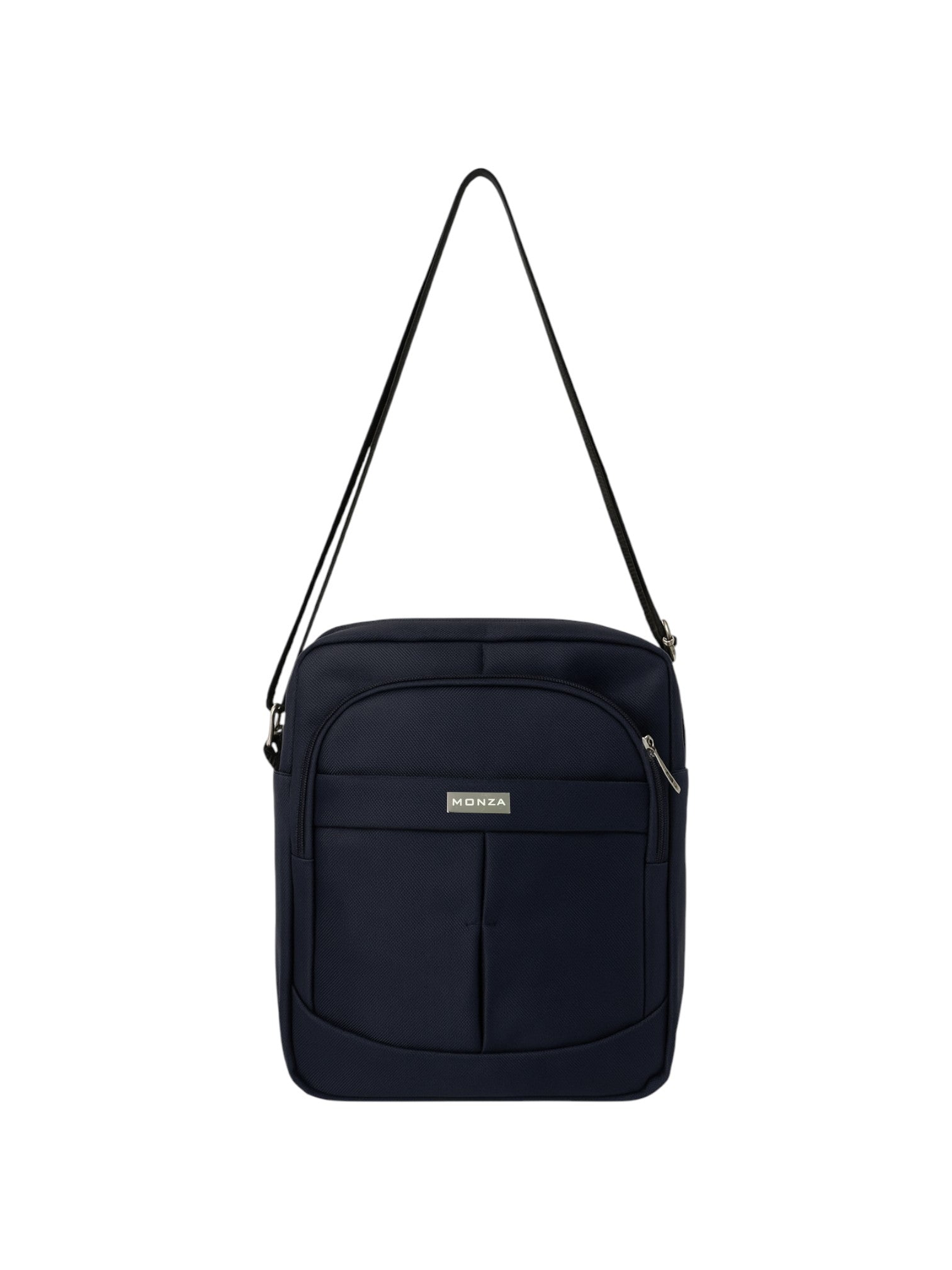 Black crossbody bag with a visible brand logo on a white background. Monza Italy Monza Outlet