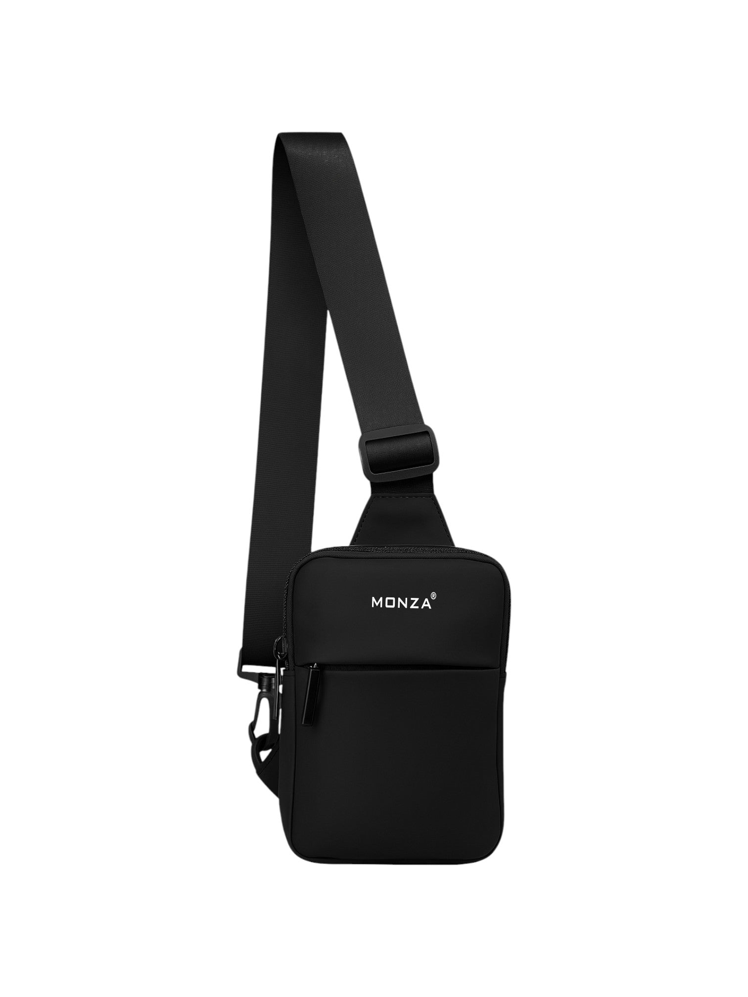 Black Monza Italy shoulder bag on a white background