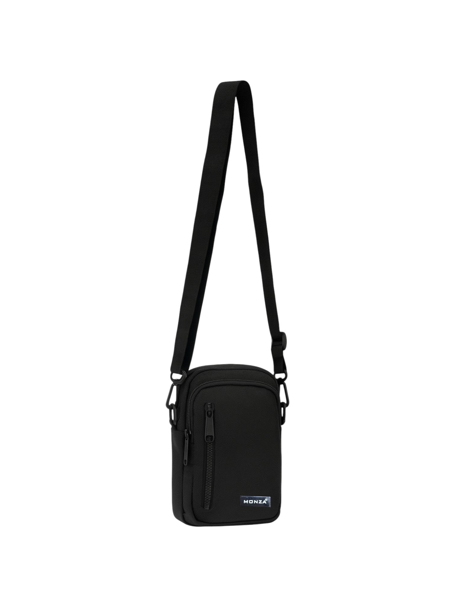 Black crossbody bag with a strap on a white background Monza Italy