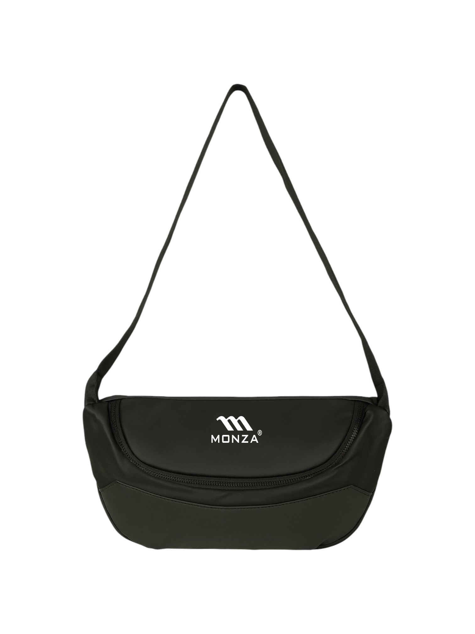 Black shoulder bag with Monza logo on a white background. Monza Italy Monza Outlet