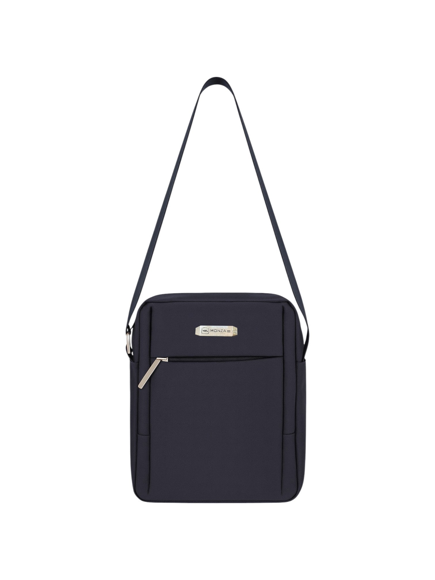 Navy blue crossbody bag with a visible brand logo on a white background. Monza Italy Monza Outlet