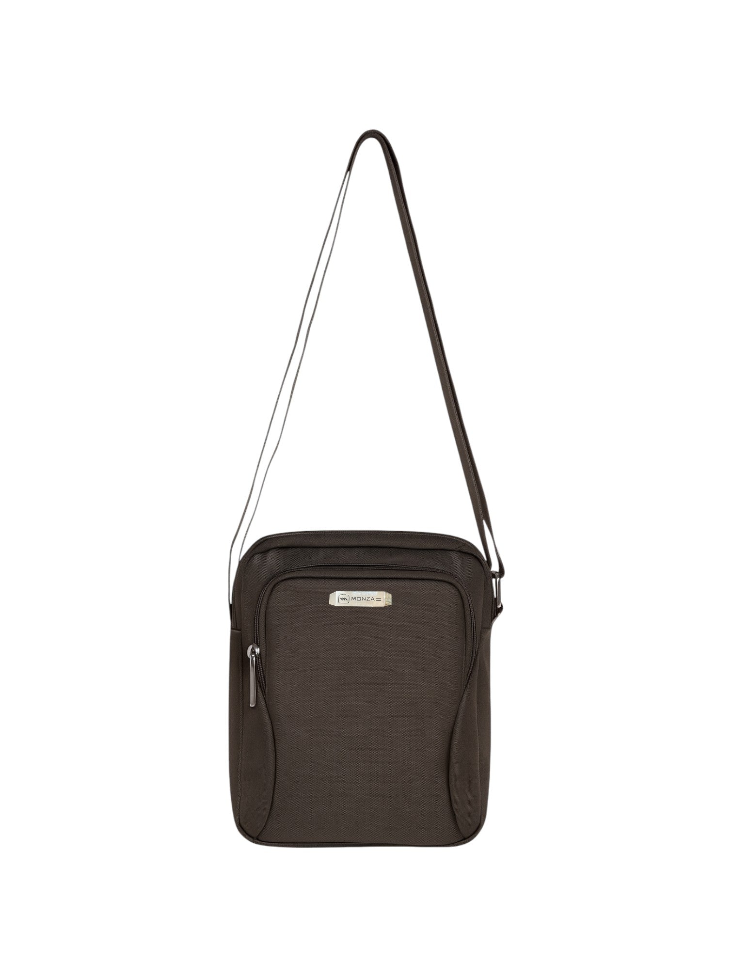 Brown crossbody bag with a strap on a white background. Monza Italy Monza Outlet