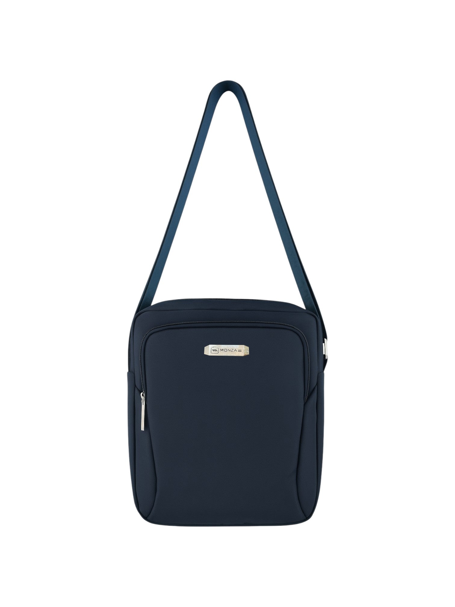 Navy blue crossbody bag with a visible brand logo on a white background. Monza Italy Monza Outlet