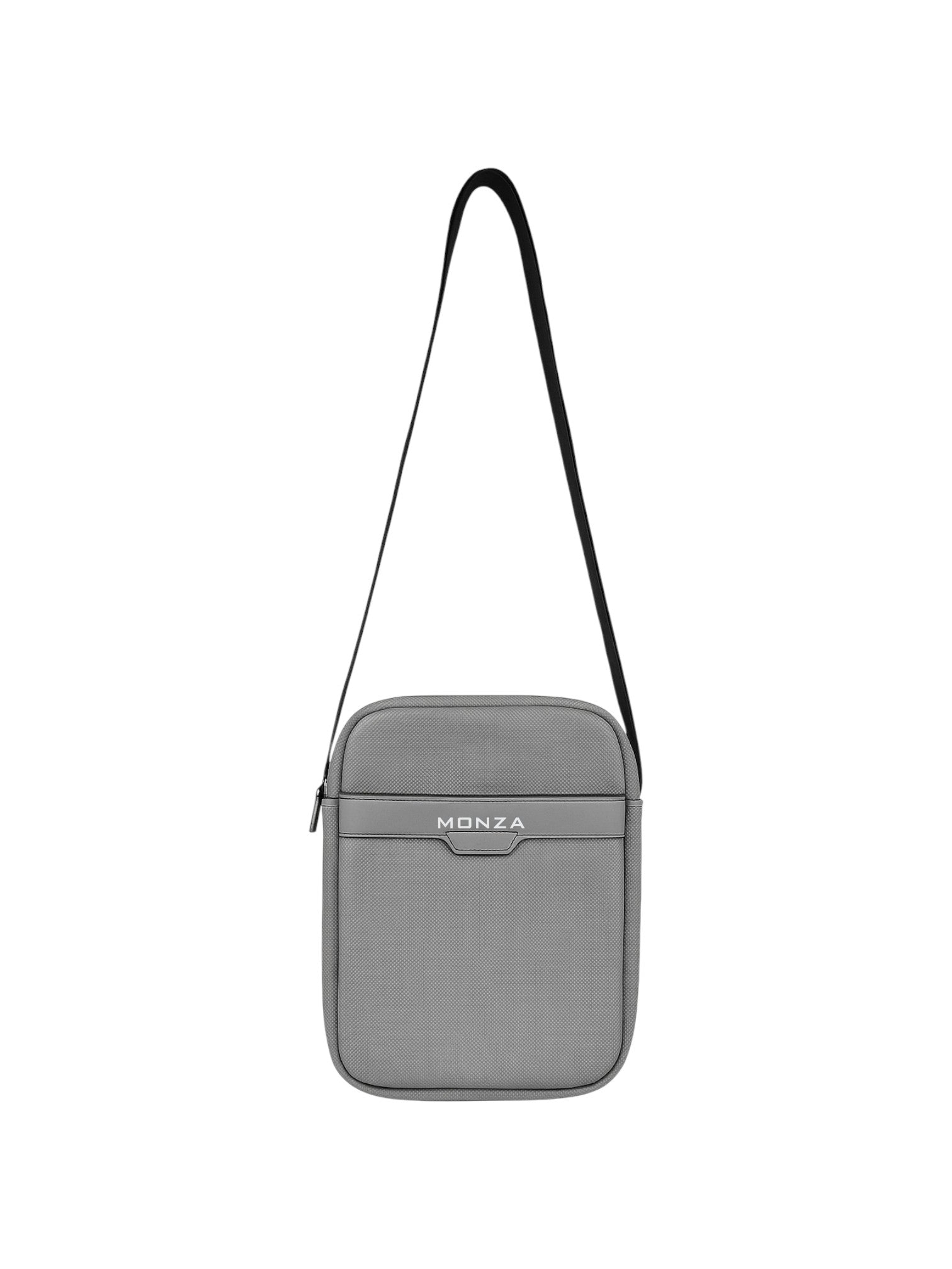 Gray shoulder bag with Monza branding on a white background. Monza Italy Monza Outlet