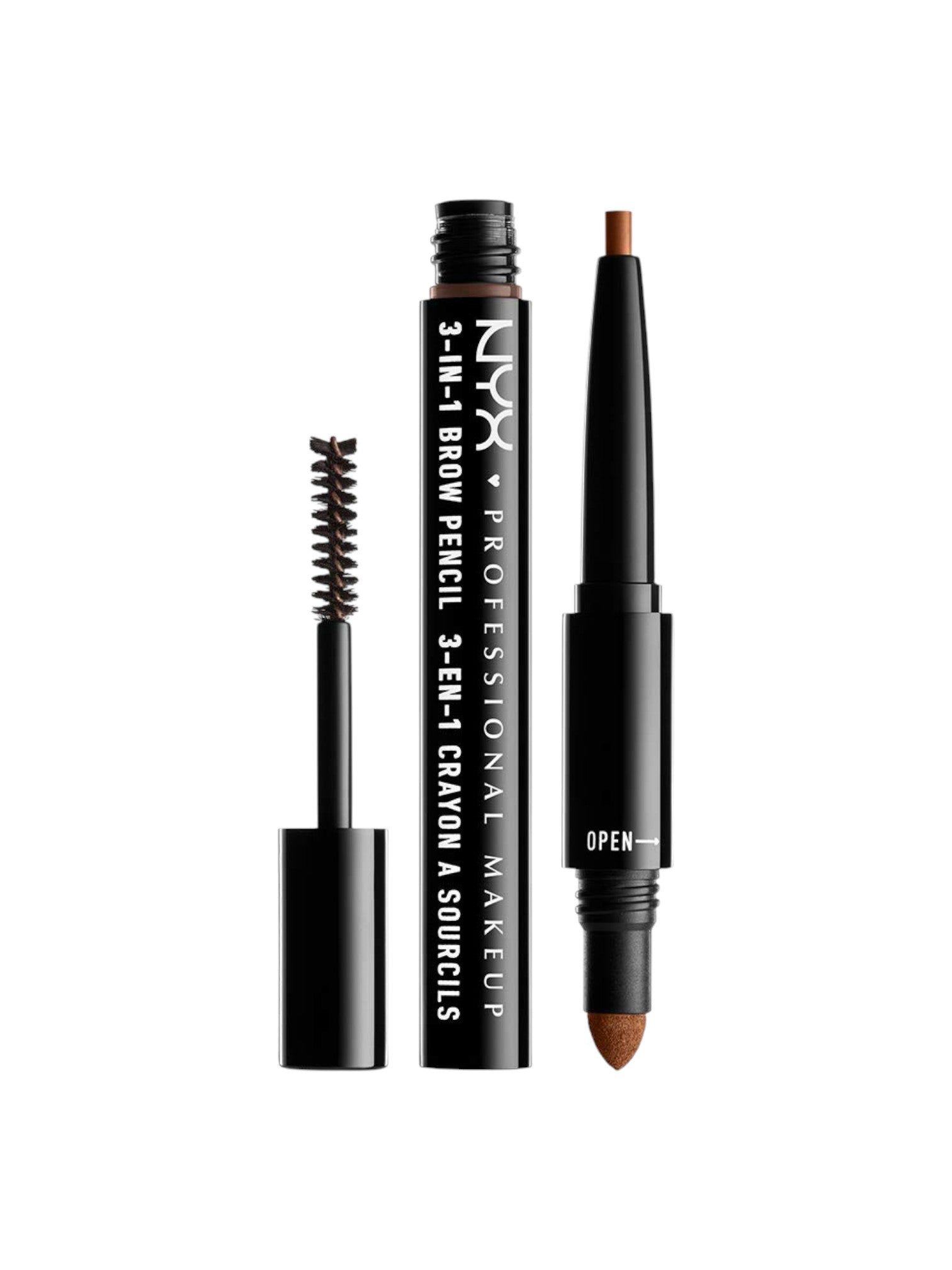 NYX Professional Makeup 3-in-1 brow pencil on a white background monza outlet, Shein outlet, monza fashion