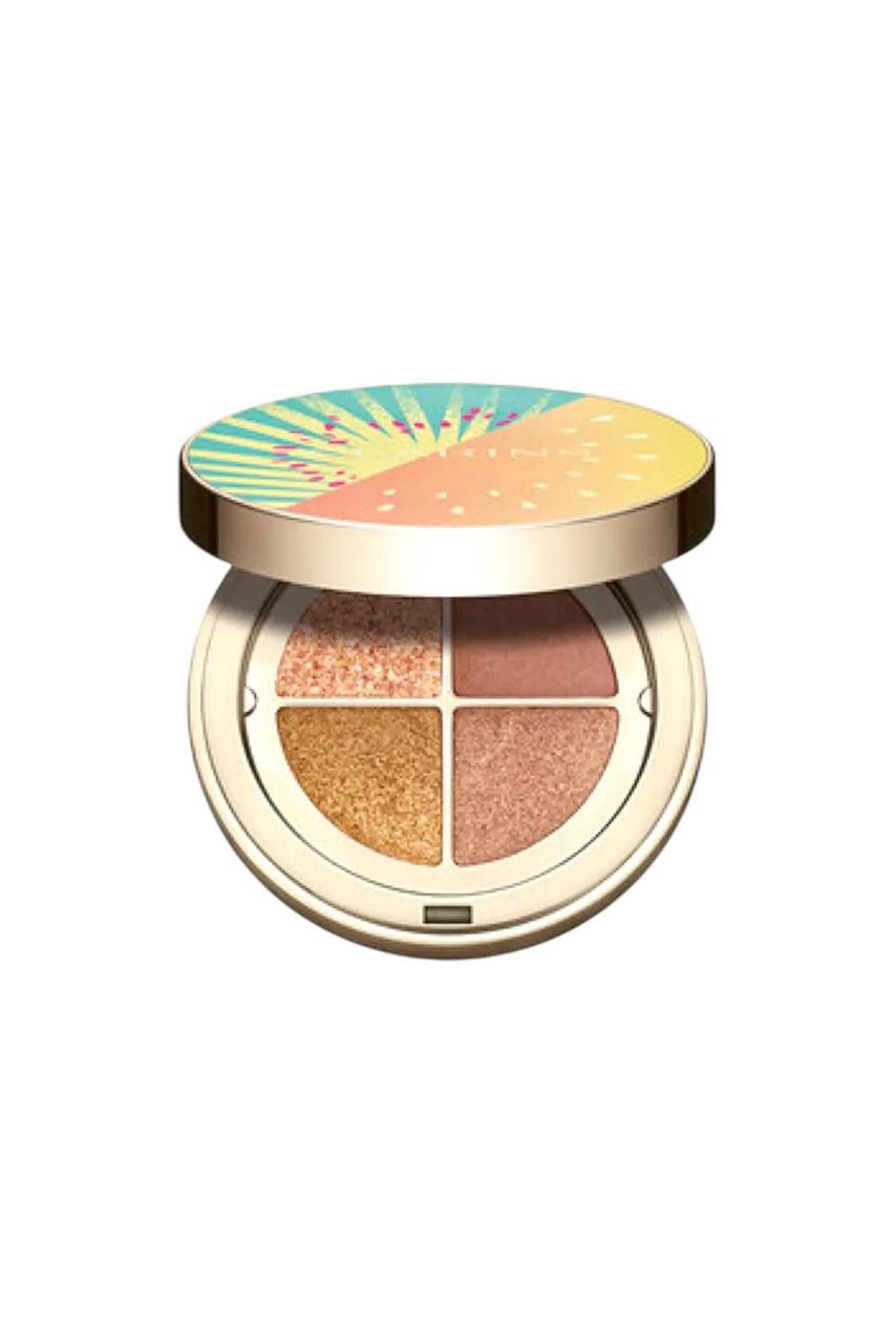 Makeup compact with colorful lid and four shades inside on a white background Clarins Monza Outlet 