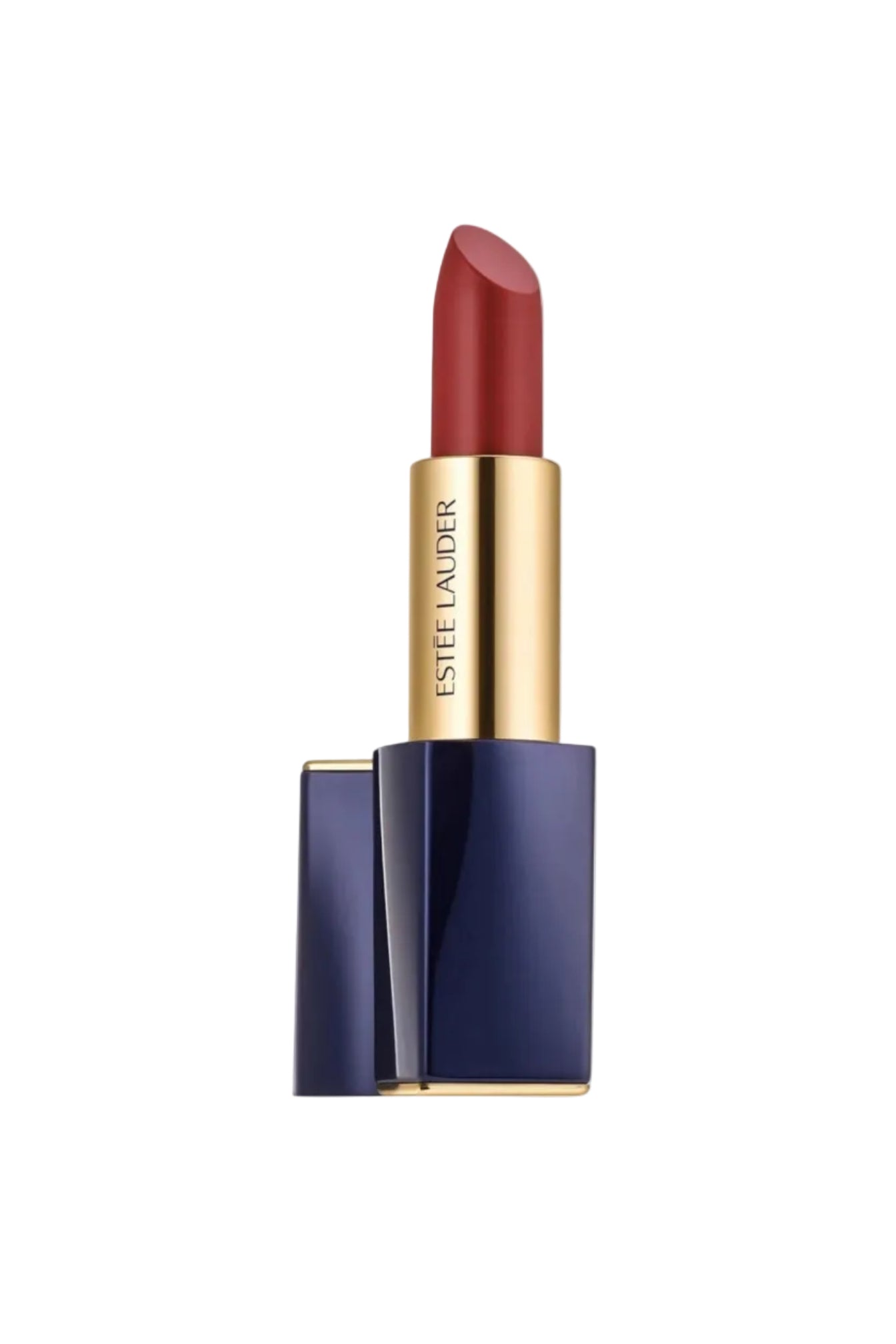 Estee Lauder lipstick with blue and gold packaging on a white background Monza fashion outlet, monza outlet, shein outlet, shien outlet cosmetics, makeup, perfume