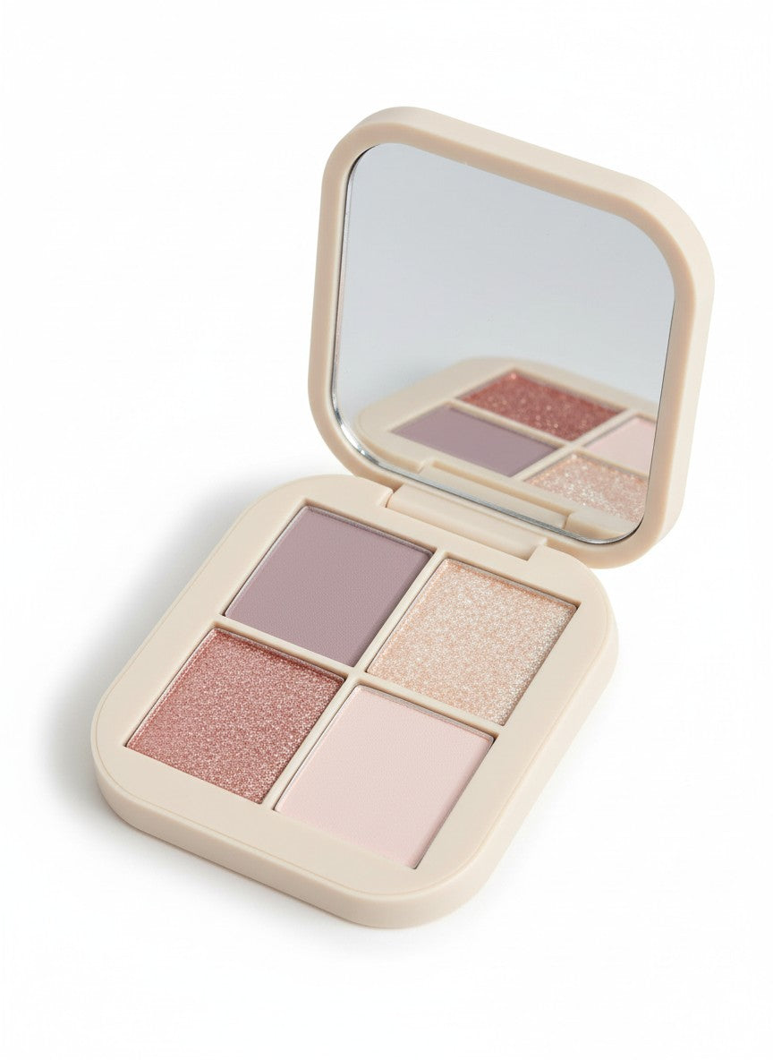 Makeup palette with four shades and a mirror on a white background.  Riva Girl, Monza Outlet, Monza Fashion, Shein Outlet 