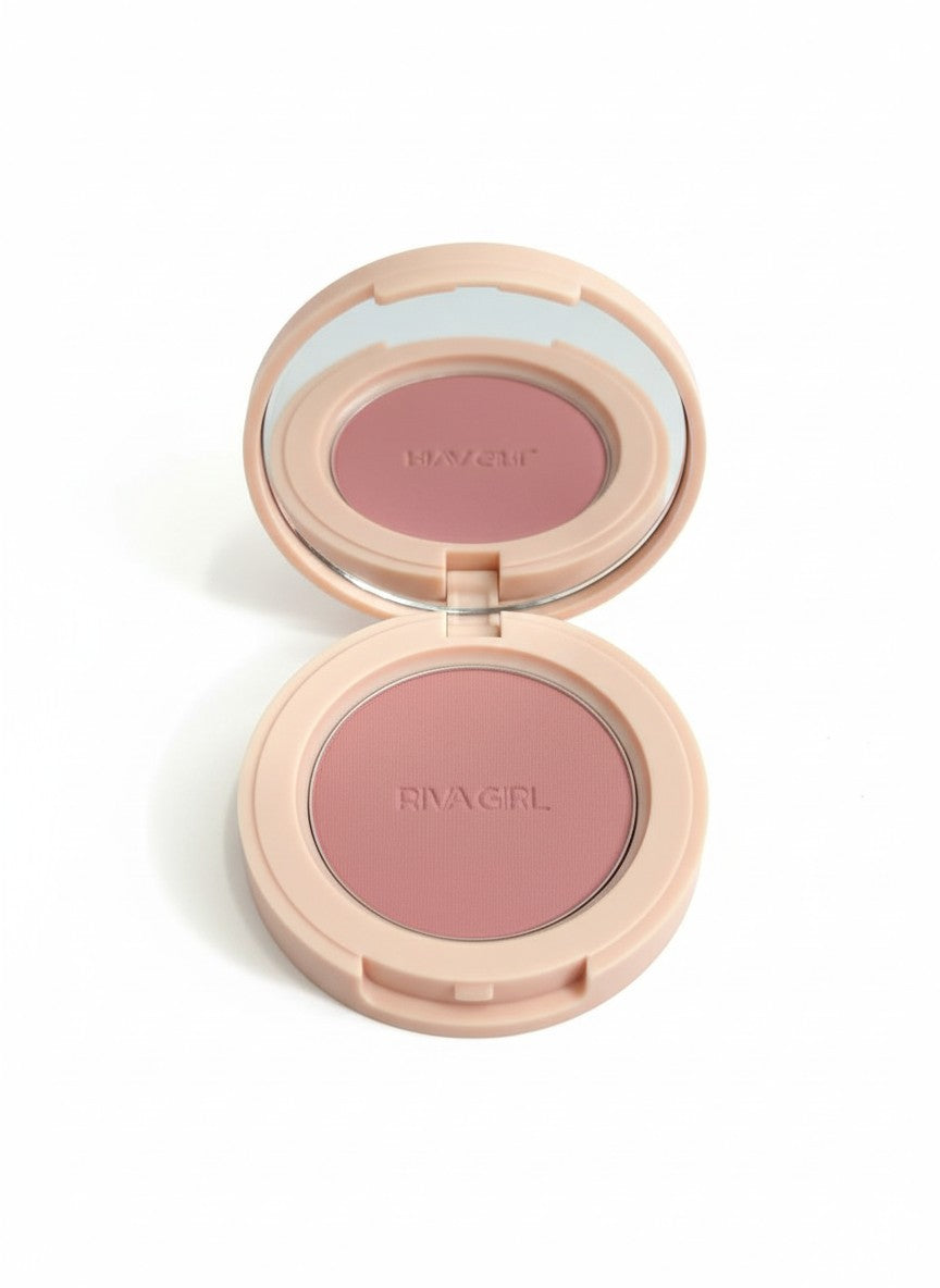 Open blush compact with pink blush color on a white background.  Riva Girl, Monza Outlet, Monza Fashion, Shein Outlet 