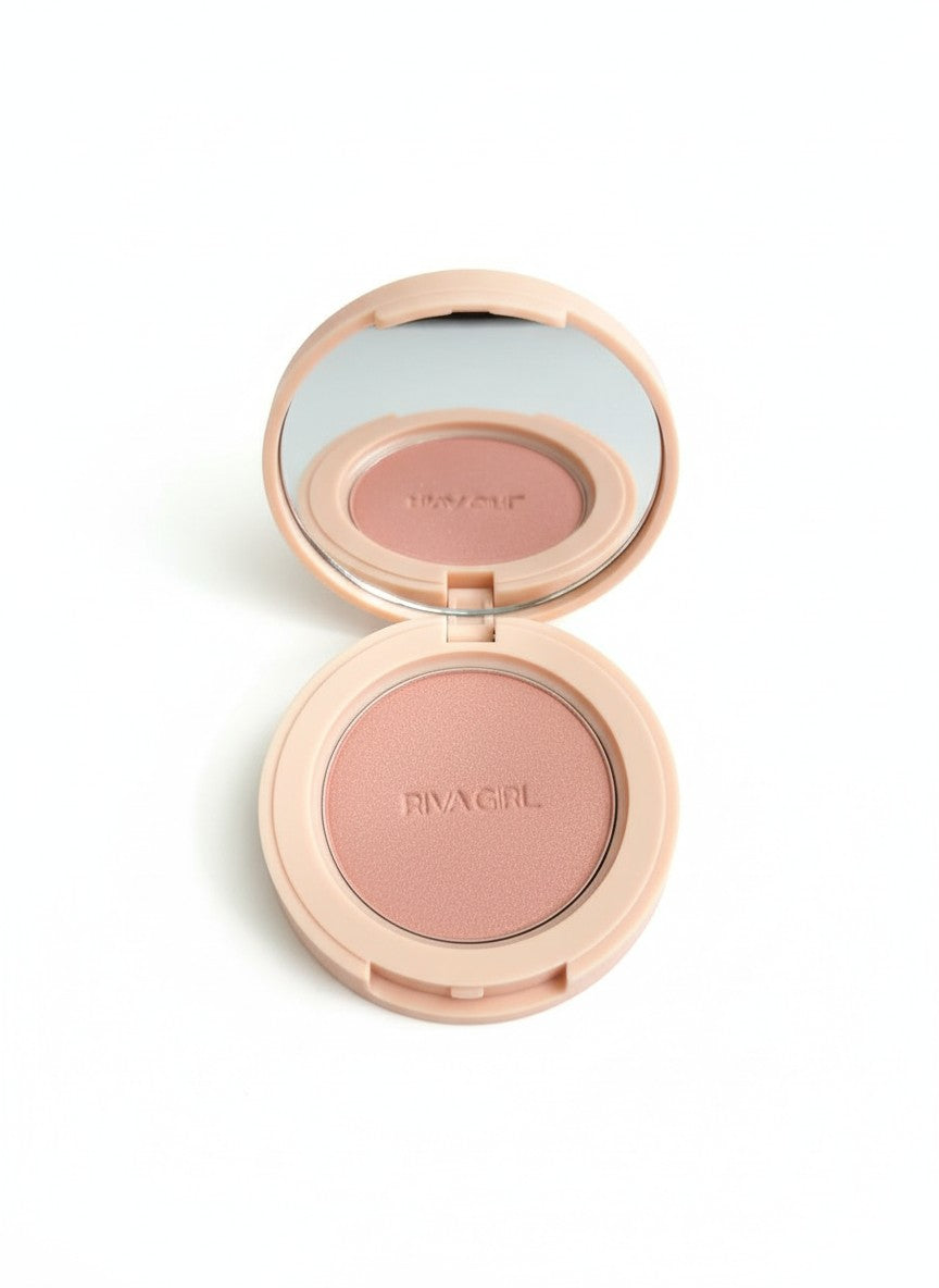 Open blush compact with pink blush color on a white background.  Riva Girl, Monza Outlet, Monza Fashion, Shein Outlet 