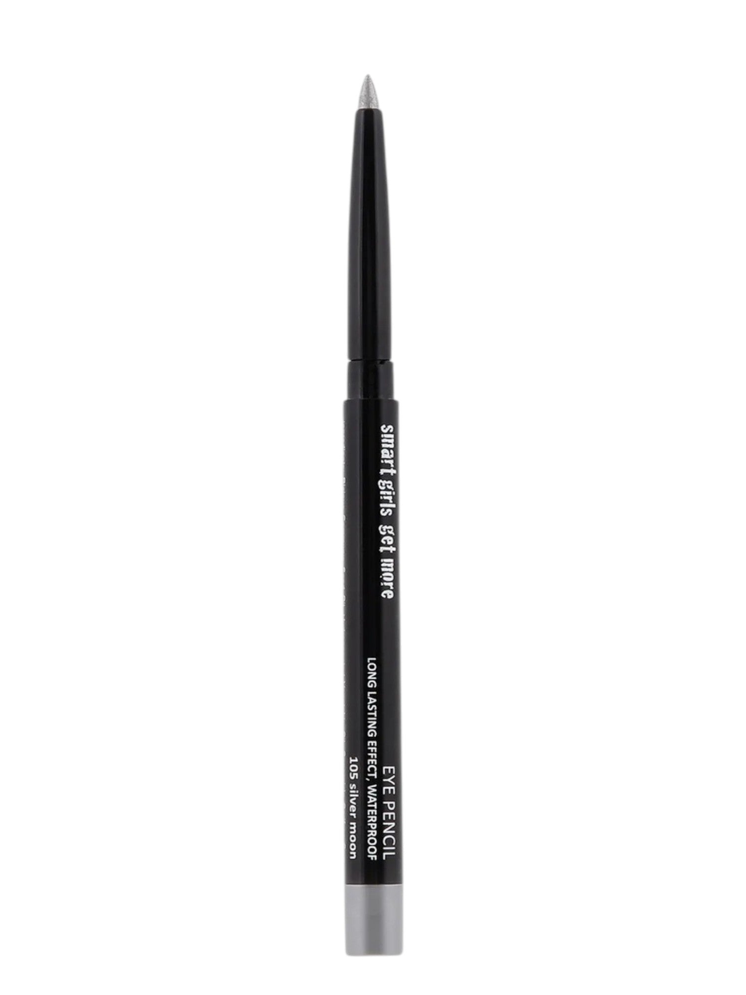 Black eye pencil with silver tip on a white background. smart girls get more, Monza Outlet, Monza Fashion, Shein Outlet 