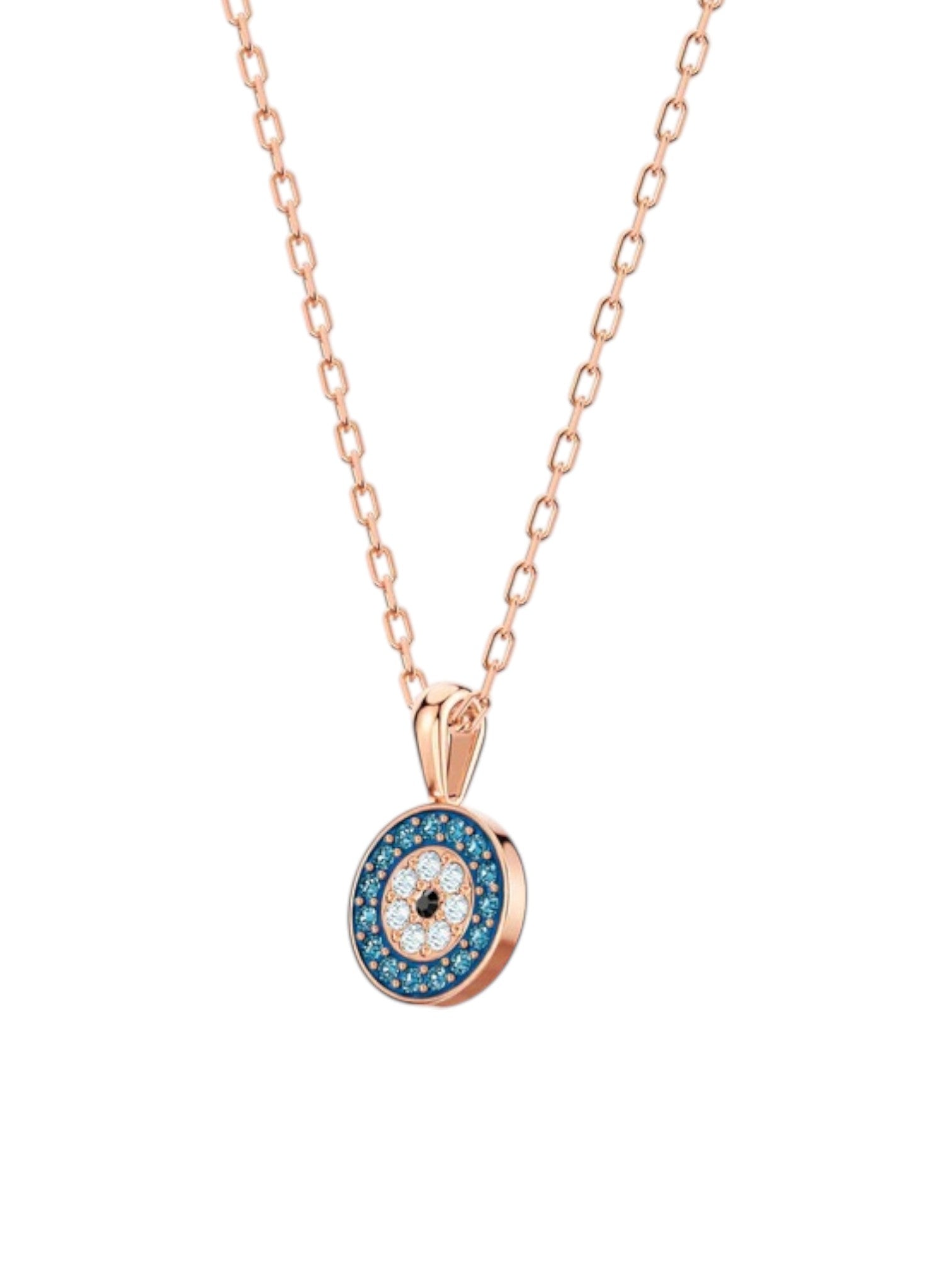 Rose gold necklace with a blue gemstone pendant on a white background monza outlet, Shein outlet, monza fashion
