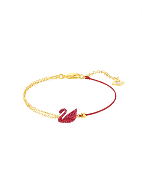 Gold-Plated Swan Bracelet in Red with Crystal Pearl