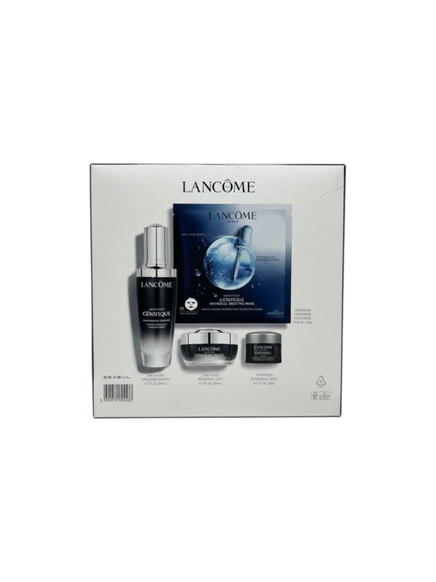 Lancème skincare set with products and packaging on a white background. Lancome, Monza Outlet, Monza Fashion, Shein Outlet 