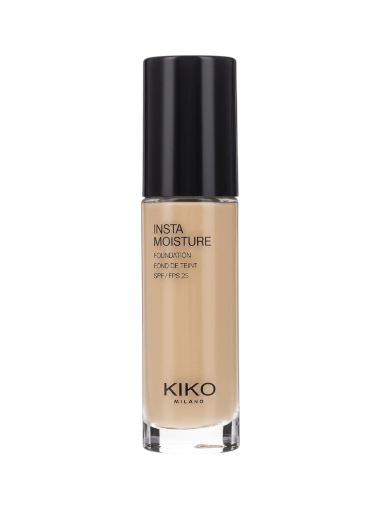Kiko Milano Insta Moisture foundation bottle on a white background. Kiko, Monza Outlet, Monza Fashion, Shein Outlet 