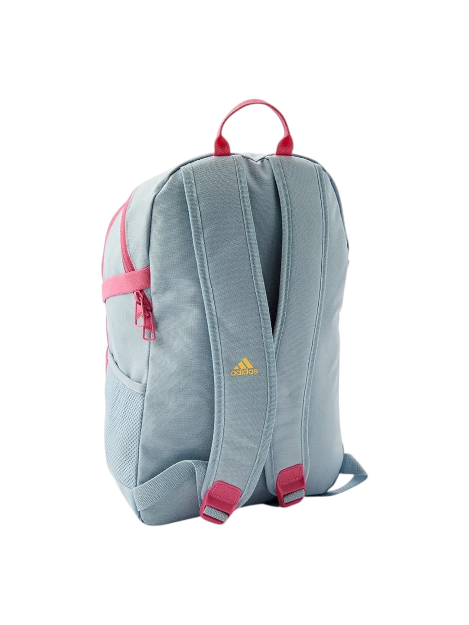 Gray backpack with pink accents and Adidas logo on a white background. Adidas, Monza Outlet, Monza Fashion, Shein Outlet