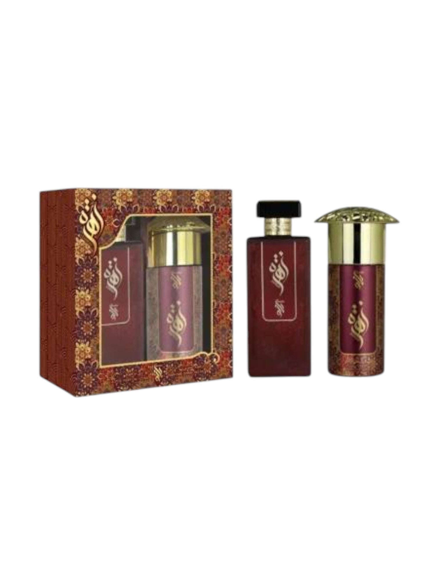 Perfume set with two bottles and a decorative box on a white background. Baanu, Monza Outlet, Monza Fashion, Shein Outlet