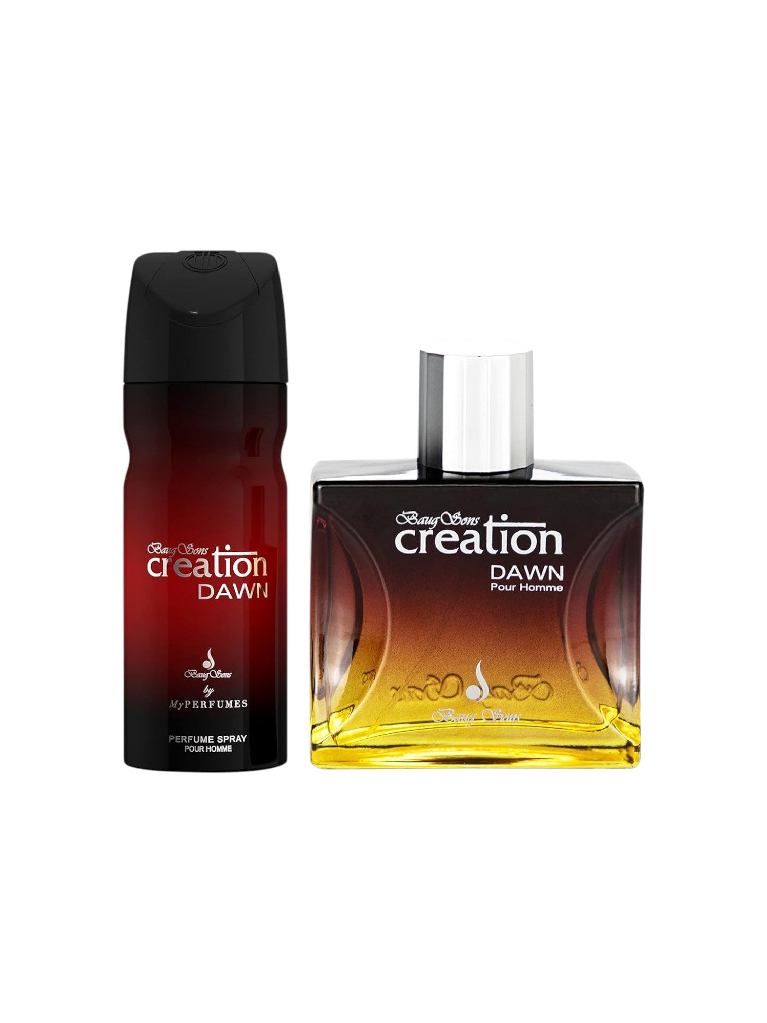 Two bottles of Creation Dawn perfume on a white background. Baug, Monza Outlet, Monza Fashion, Shein Outlet