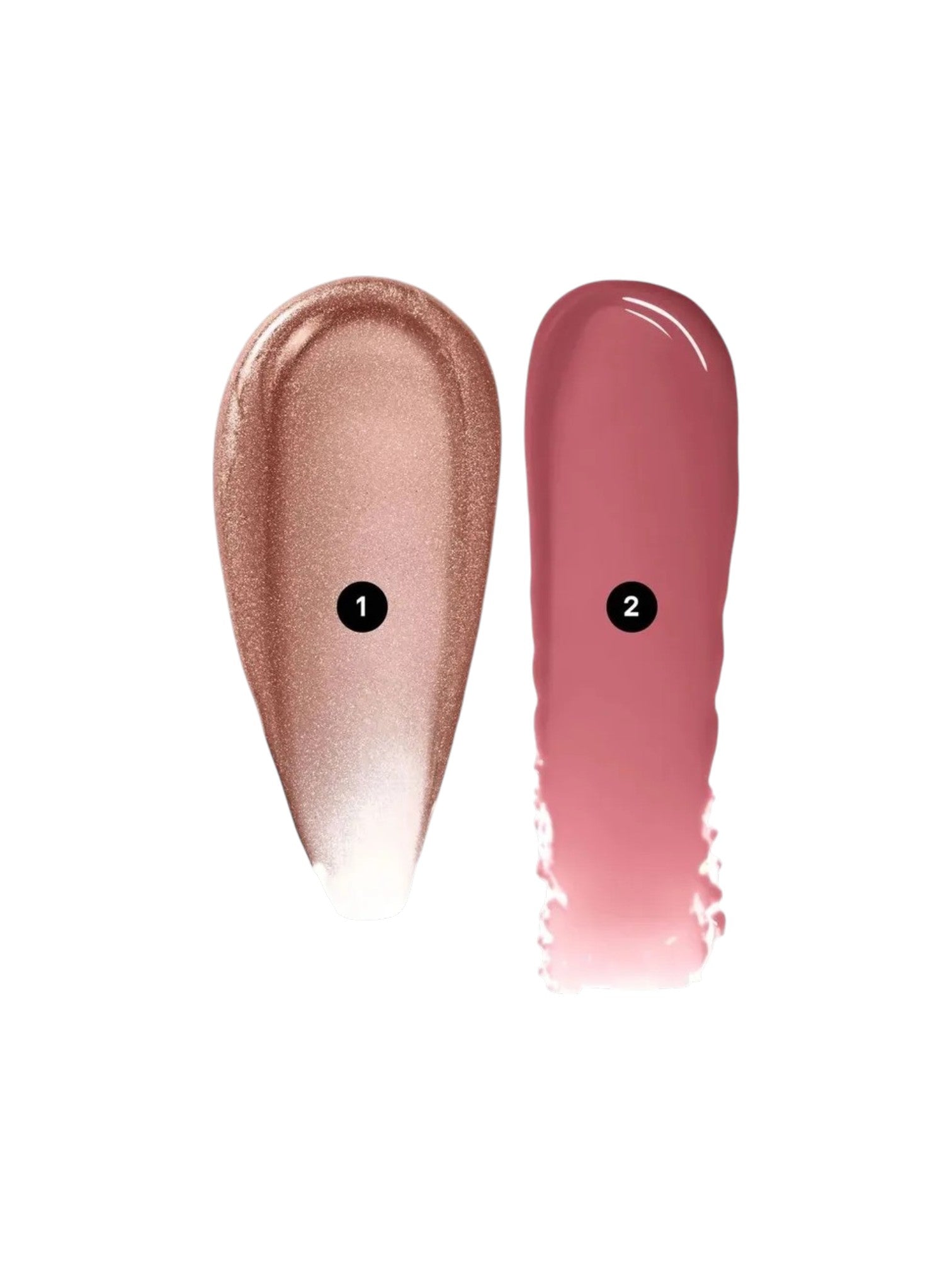 Two lip gloss swatches on a white background. Bobbi Brown, Monza Outlet, Monza Fashion, Shein Outlet