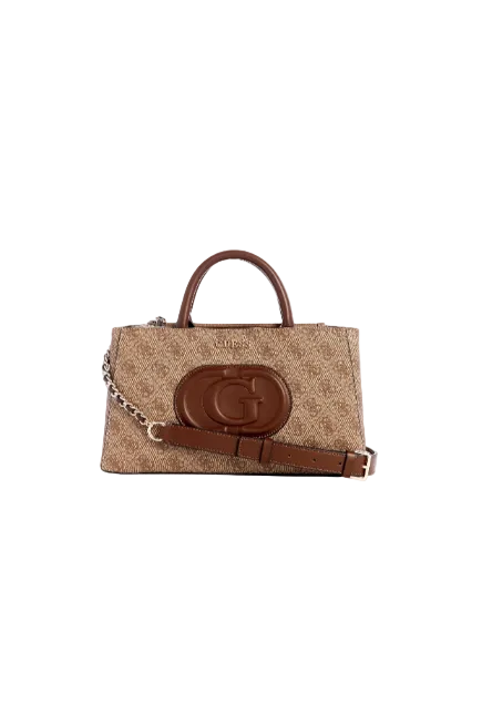 Brown handbag with a visible brand logo on a white background. Guess, Monza Outlet, Monza Fashion, Shein Outlet