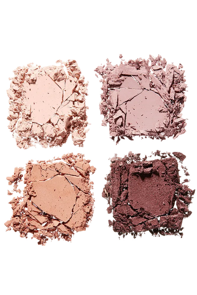 Four different shades of crushed makeup powder on a white background Monza fashion outlet, monza outlet, shein outlet, shien outlet cosmetics, makeup, perfume