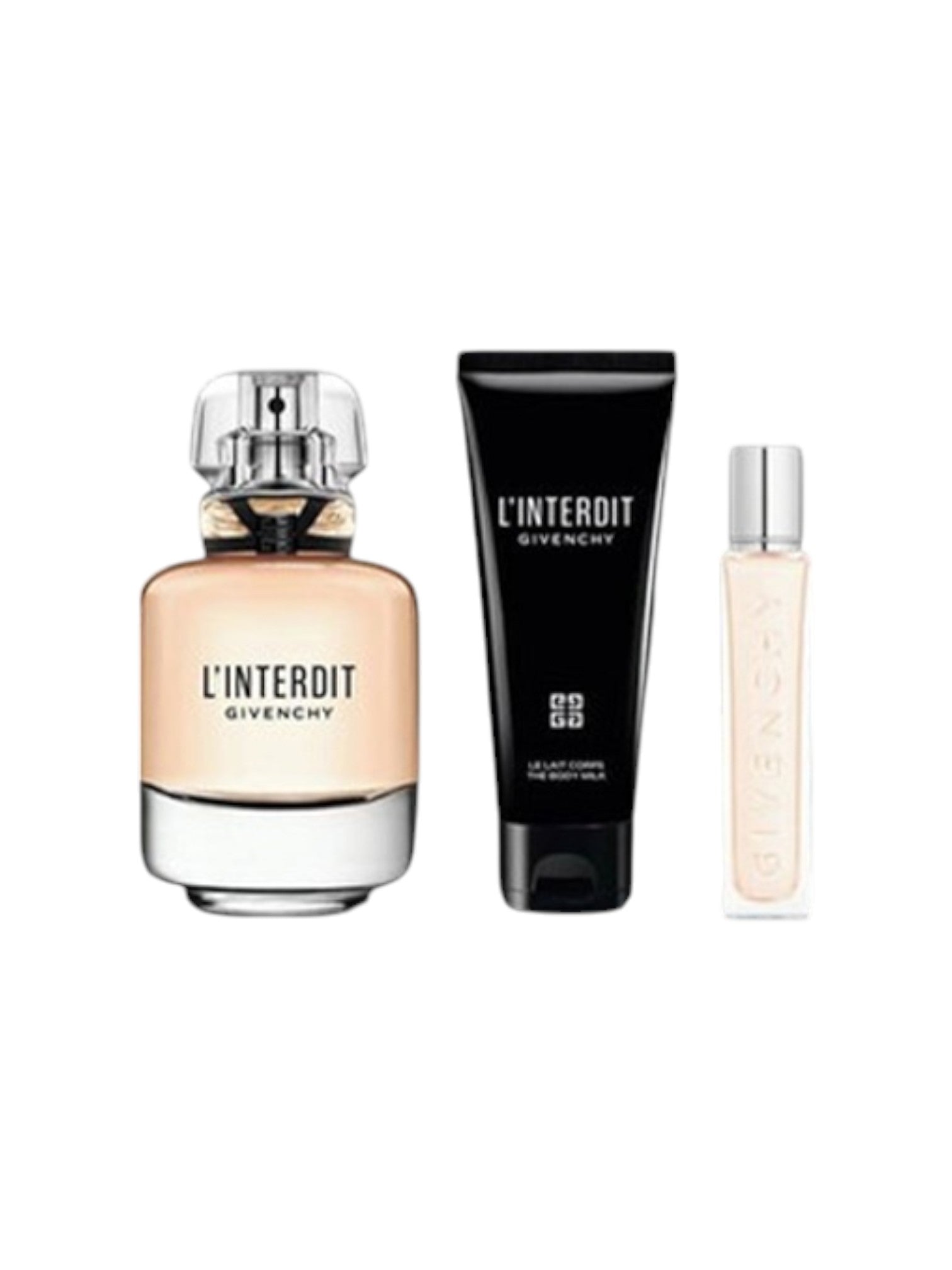 Givenchy L'Interdit perfume set on a white background. Givenchy, Monza Outlet, Monza Fashion, Shein Outlet