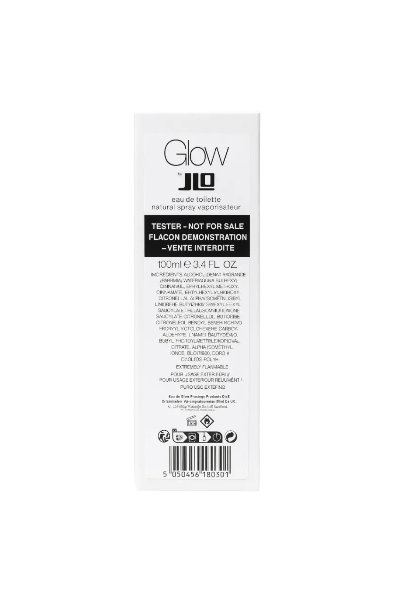 Glow by JLO eau de toilette tester packaging on a white background Monza outlet, monza fashion, shein outlet, shien outlet