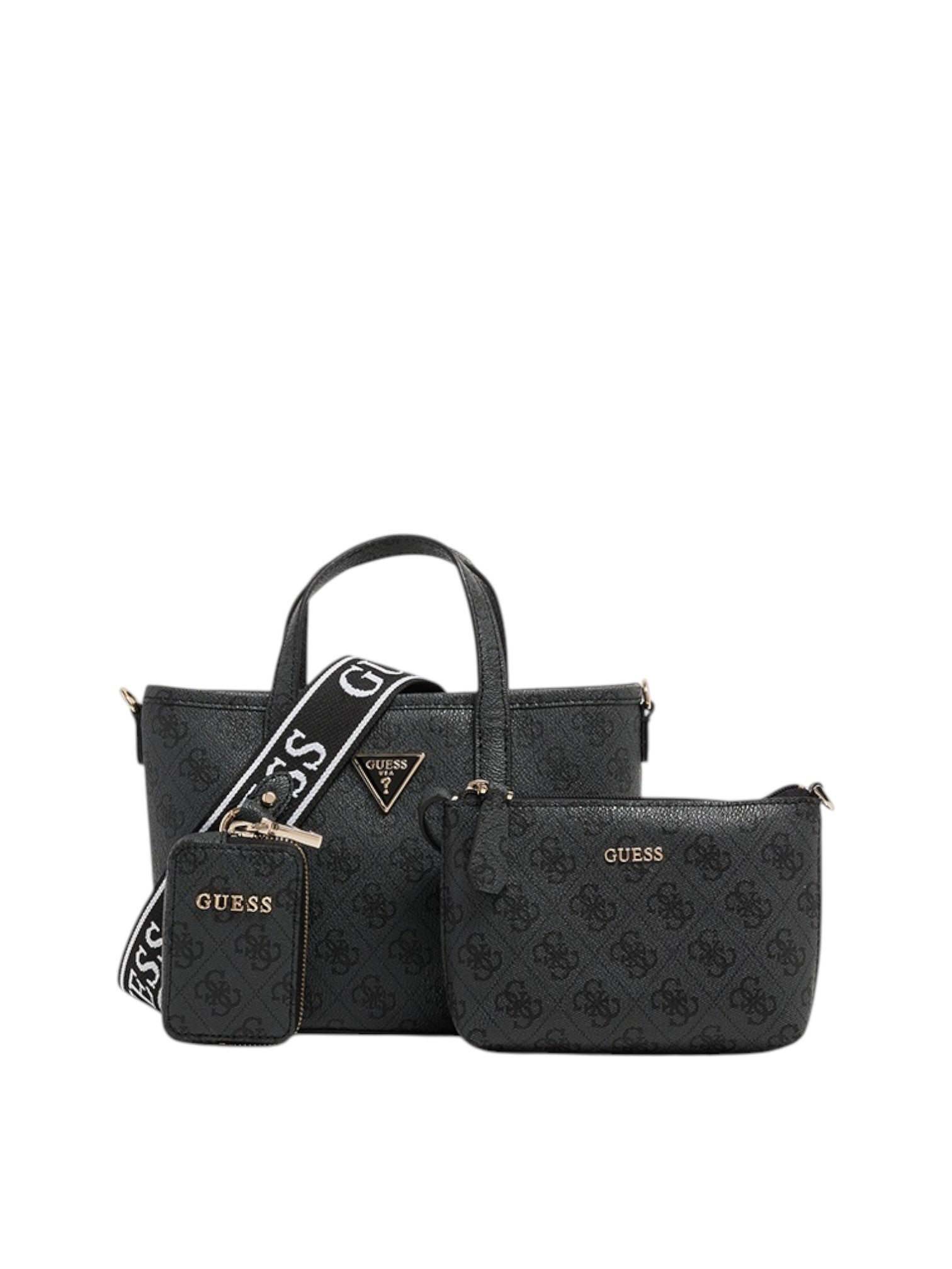 Black handbag set with Guess logo on a white background. Guess, Monza Outlet, Monza Fashion, Shein Outlet