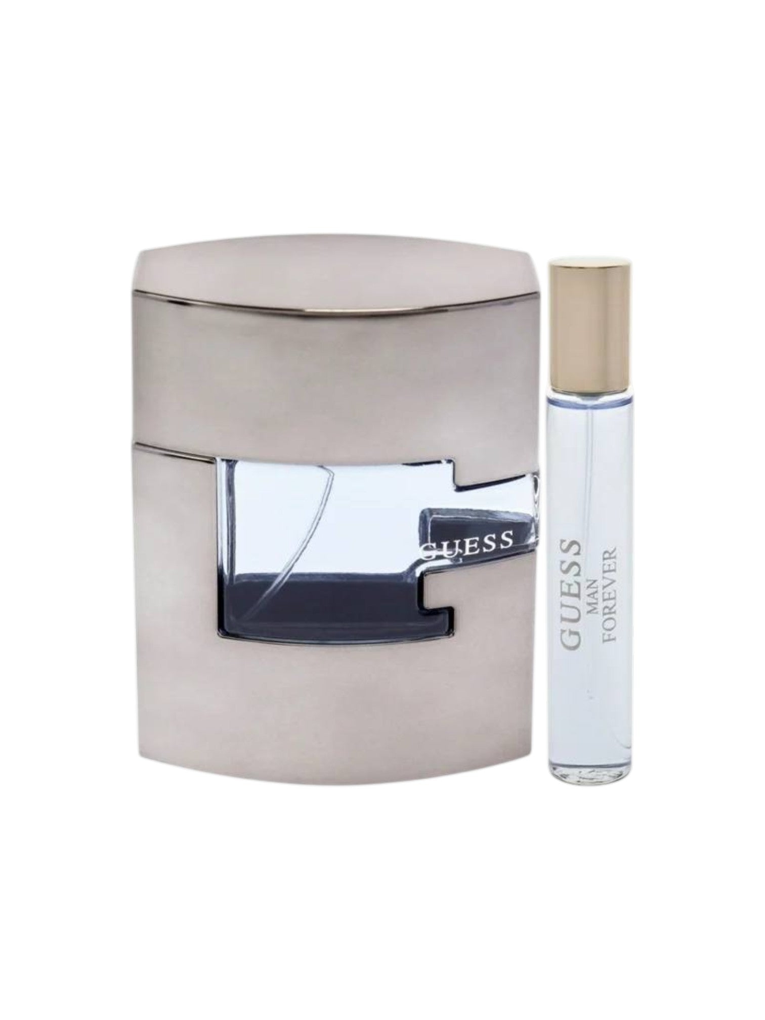 Guess perfume set with a larger bottle and a smaller rollerball on a white background. Guess, Monza Outlet, Monza Fashion, Shein Outlet
