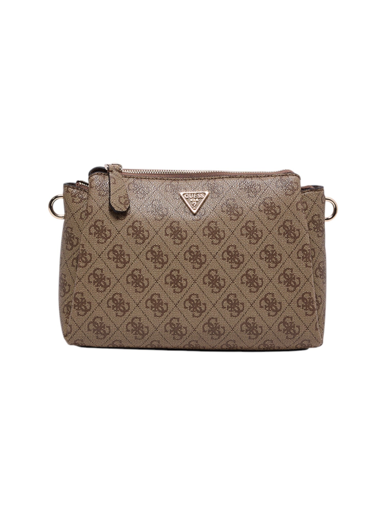 Brown patterned handbag with a visible brand logo on a white background. Guess, Monza Outlet, Monza Fashion, Shein Outlet