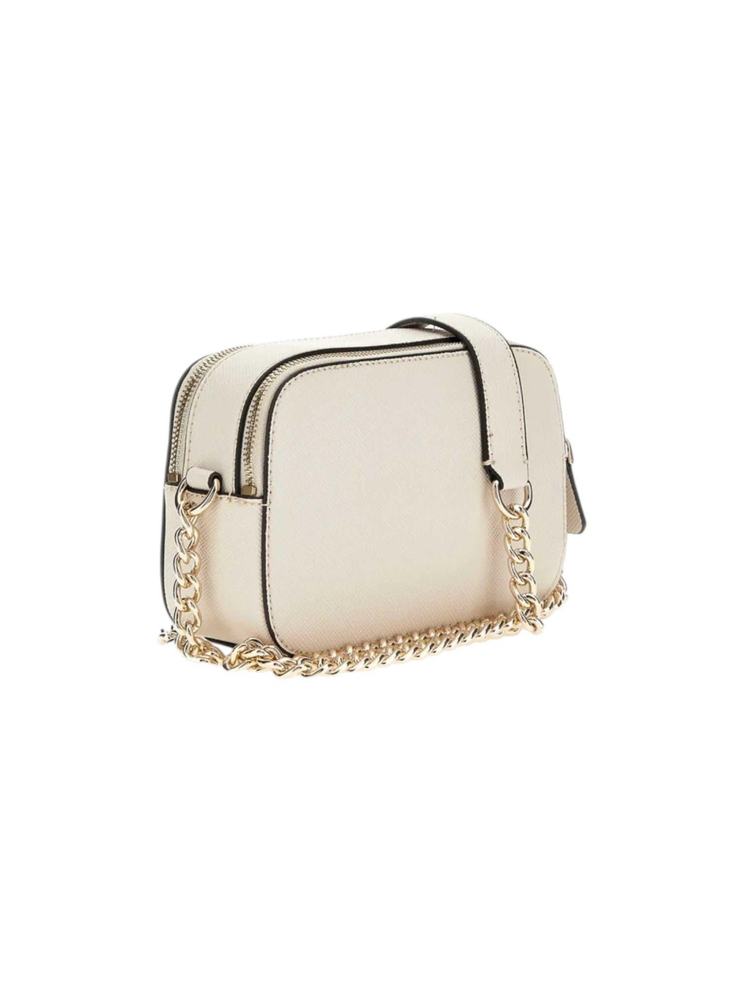 White handbag with gold chain detail on a white background. Guess, Monza Outlet, Monza Fashion, Shein Outlet