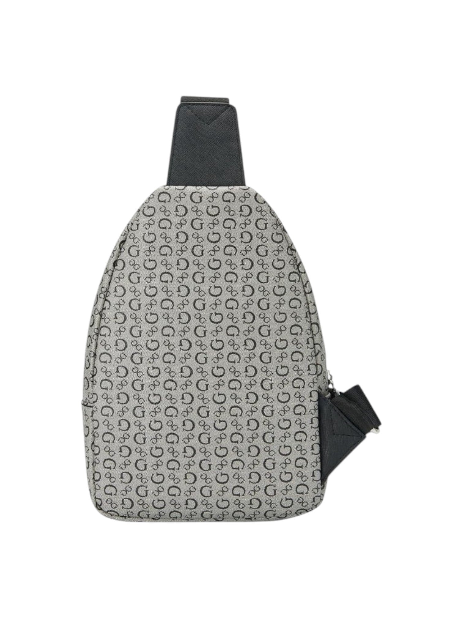 Gray sling bag with black pattern on a white background. Guess, Monza Outlet, Monza Fashion, Shein Outlet