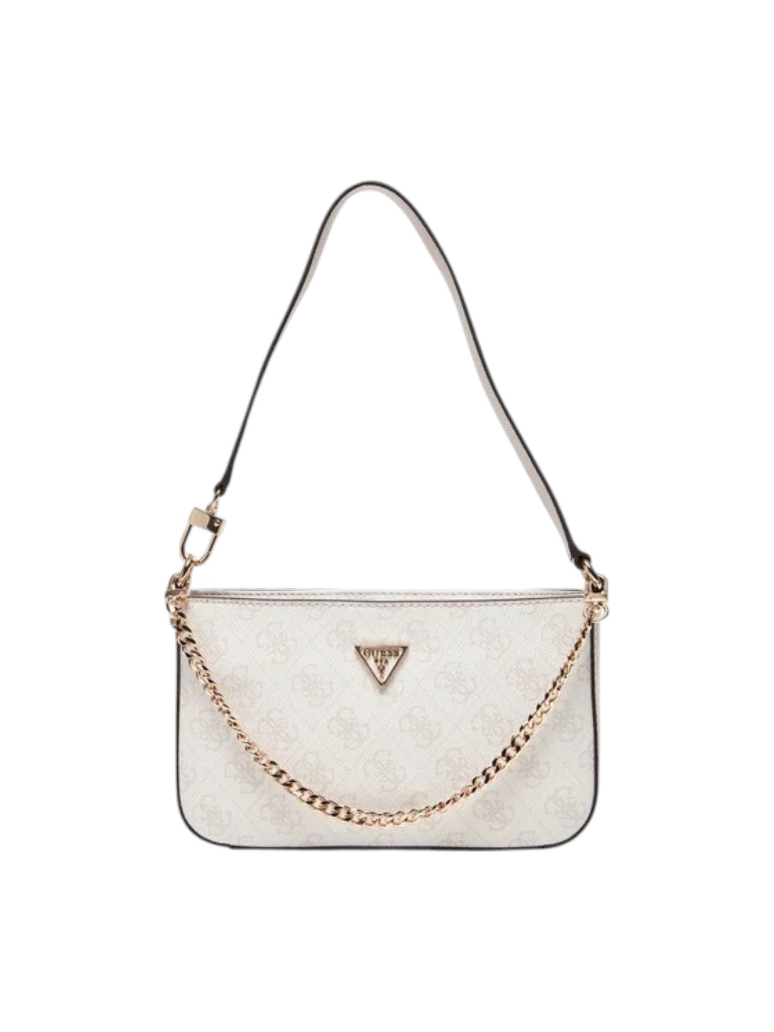White handbag with gold chain detail on a white background. Guess, Monza Outlet, Monza Fashion, Shein Outlet