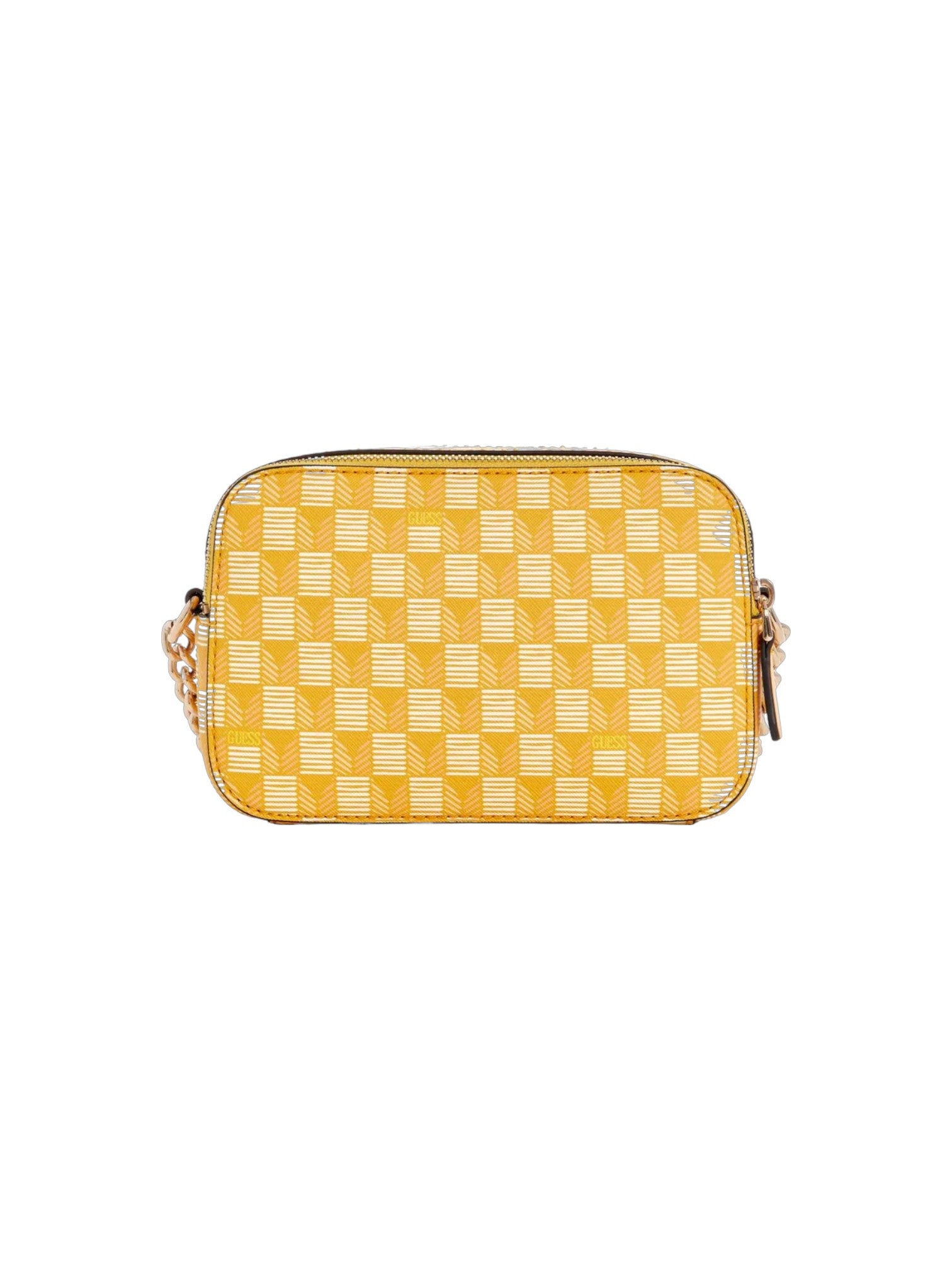 Yellow checkered handbag on a white background. Guess, Monza Outlet, Monza Fashion, Shein Outlet