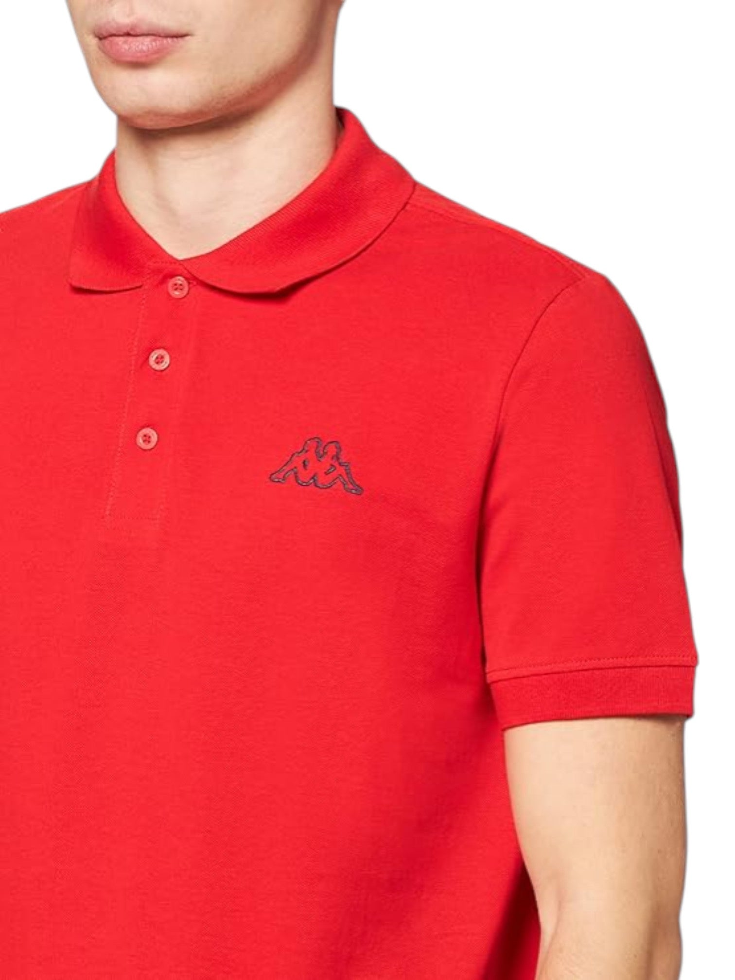 Red polo shirt with a brand logo on a white background. Kappa, Monza Outlet, Monza Fashion, Shein Outlet