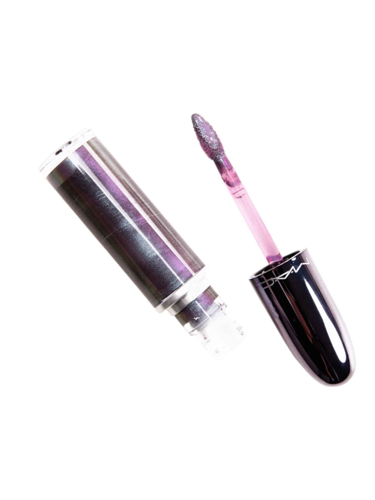 Lip gloss with open cap on a white background. MAC, Monza Outlet, Monza Fashion, Shein Outlet