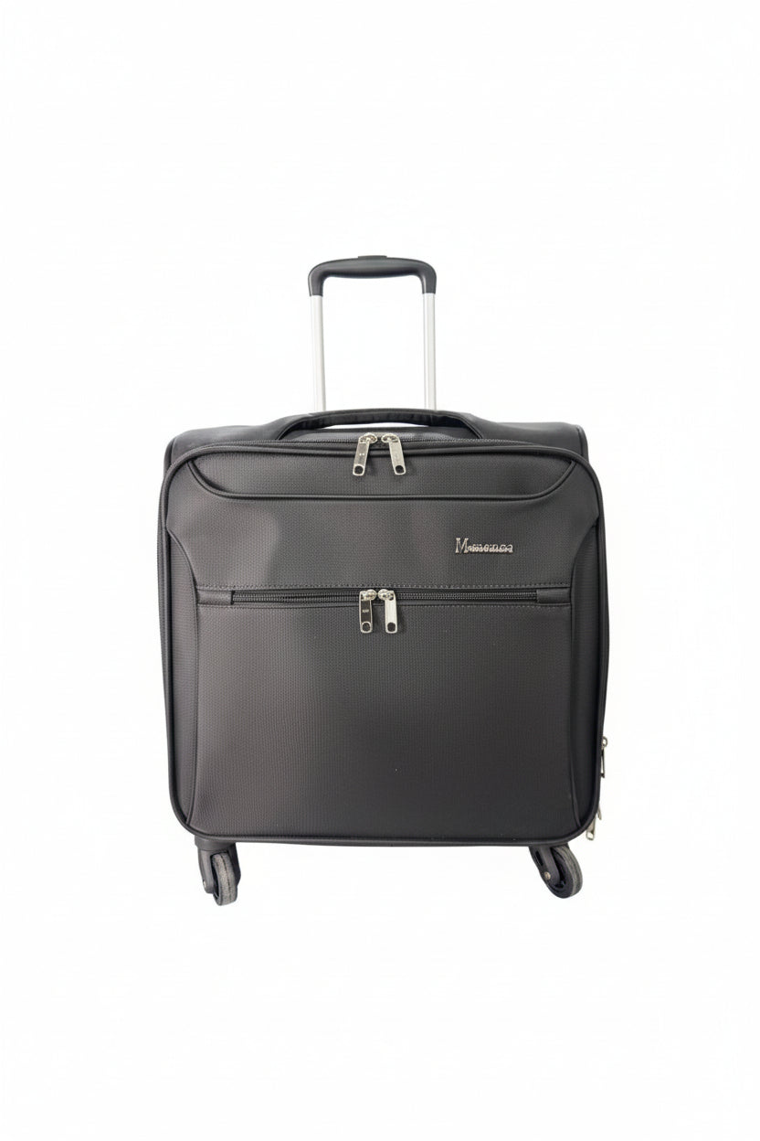 Black suitcase with wheels and handle on a white background. Monza Italy, Monza Outlet, Monza Fashion, Shein Outlet