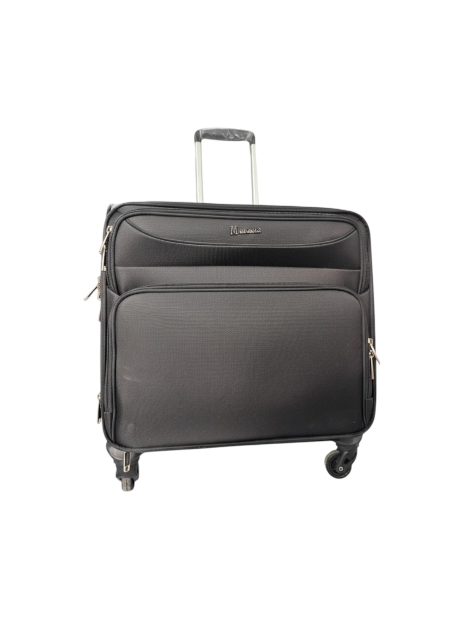 Black suitcase with wheels on a white background. Monza Italy, Monza Outlet, Monza Fashion, Shein Outlet
