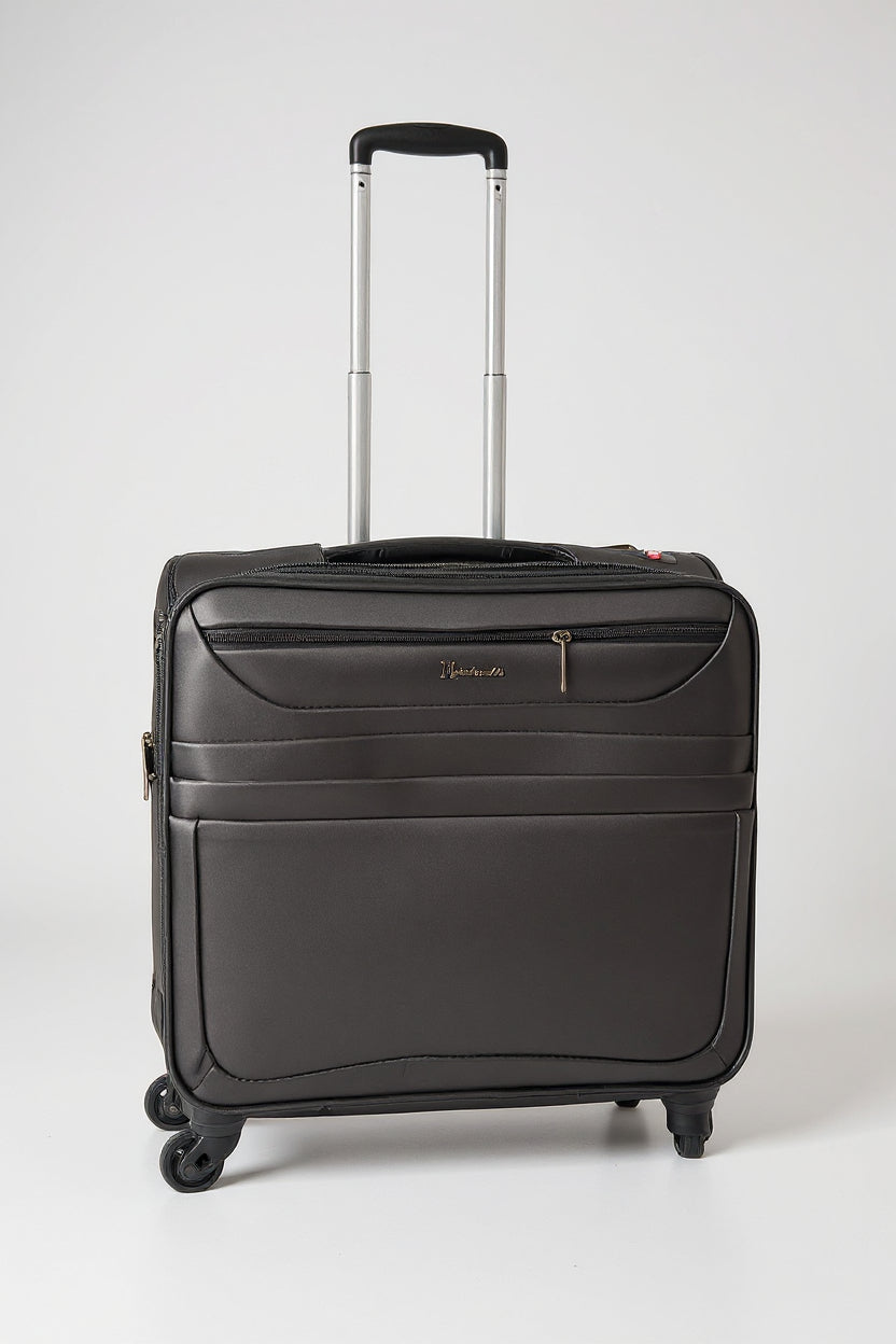 Black suitcase with wheels and handle on a white background. Monza Italy, Monza Outlet, Monza Fashion, Shein Outlet